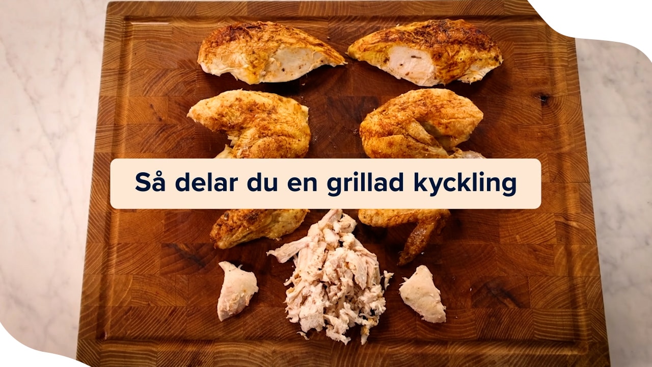 Så delar du en grillad kyckling i bitar till hela familjen
