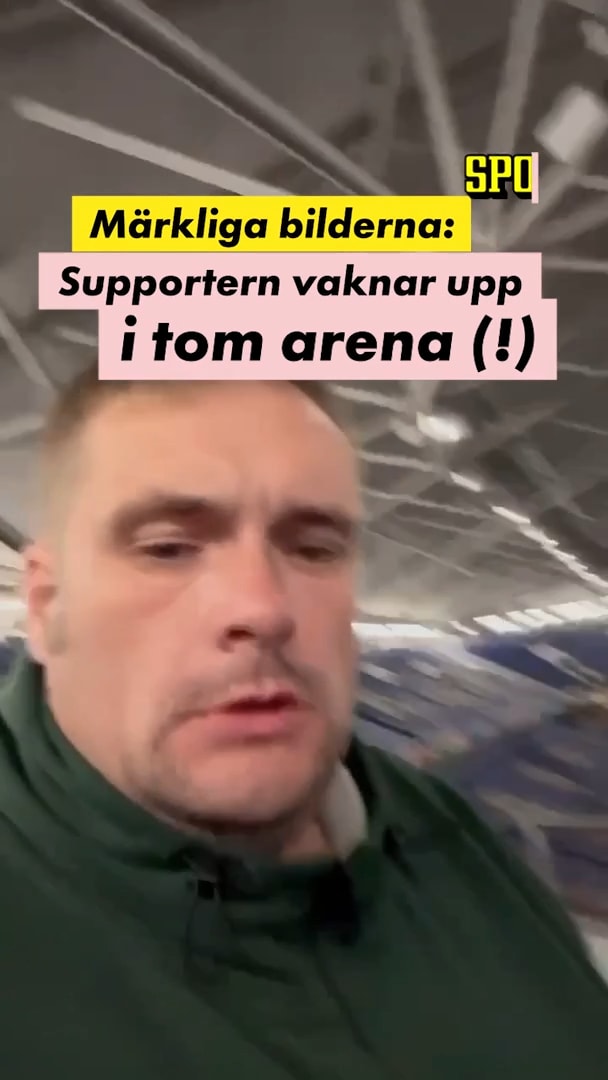 Märkliga bilderna: Supportern vaknar upp i tom arena (!)