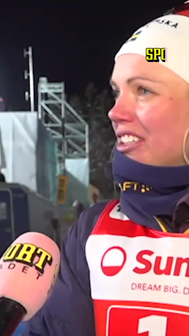 Emma Ribom efter segern i sprintstafetten i Davos