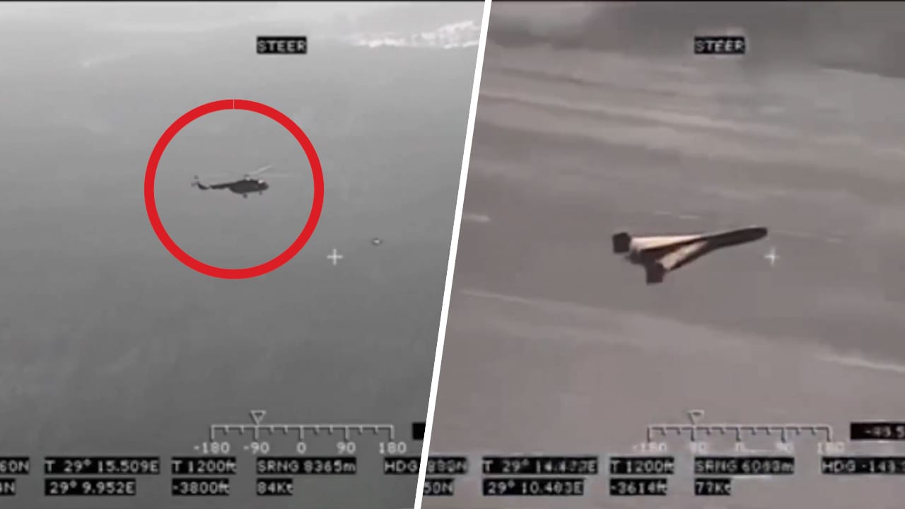 Helikopterns jakt på ryska drönaren – se unika filmen