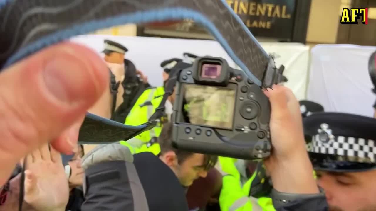 Här grips Greta Thunberg av brittisk polis