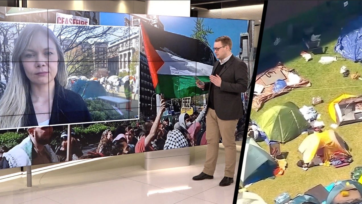 Helikoptrar i luften – polisen övervakar studentprotester