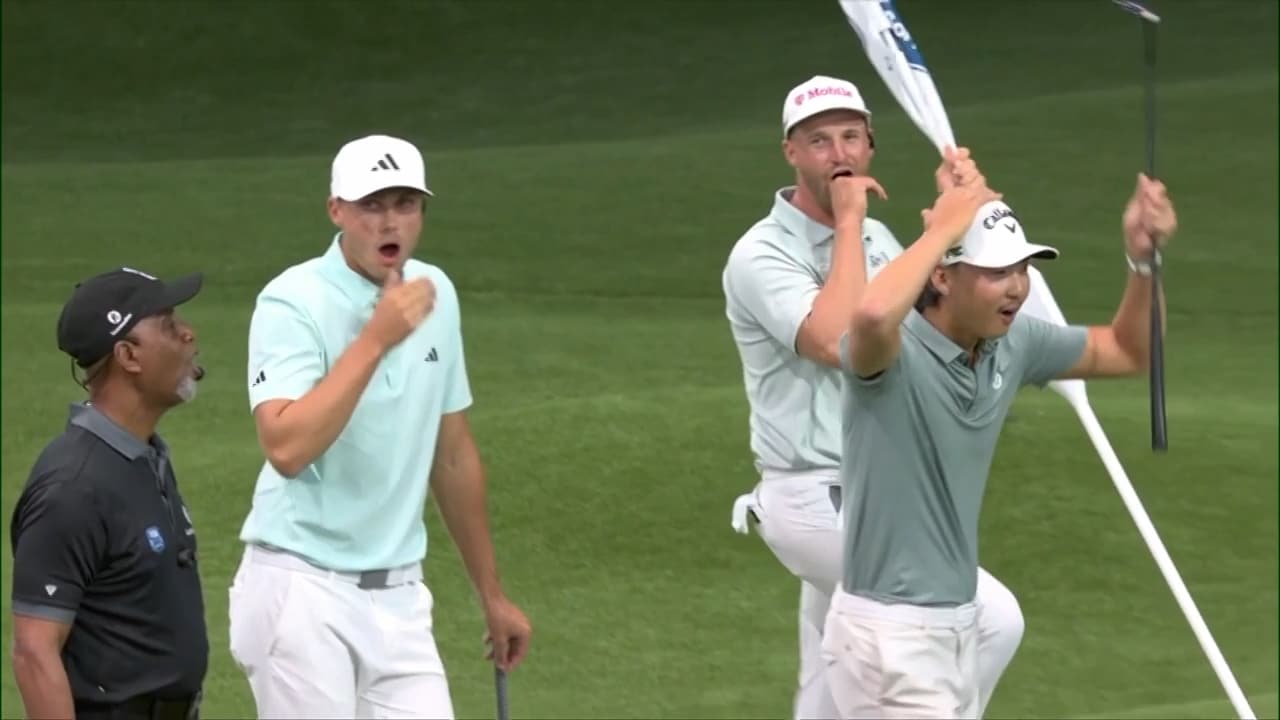 Ludvig Åberg ytterst nära en hole-in-one i TGL