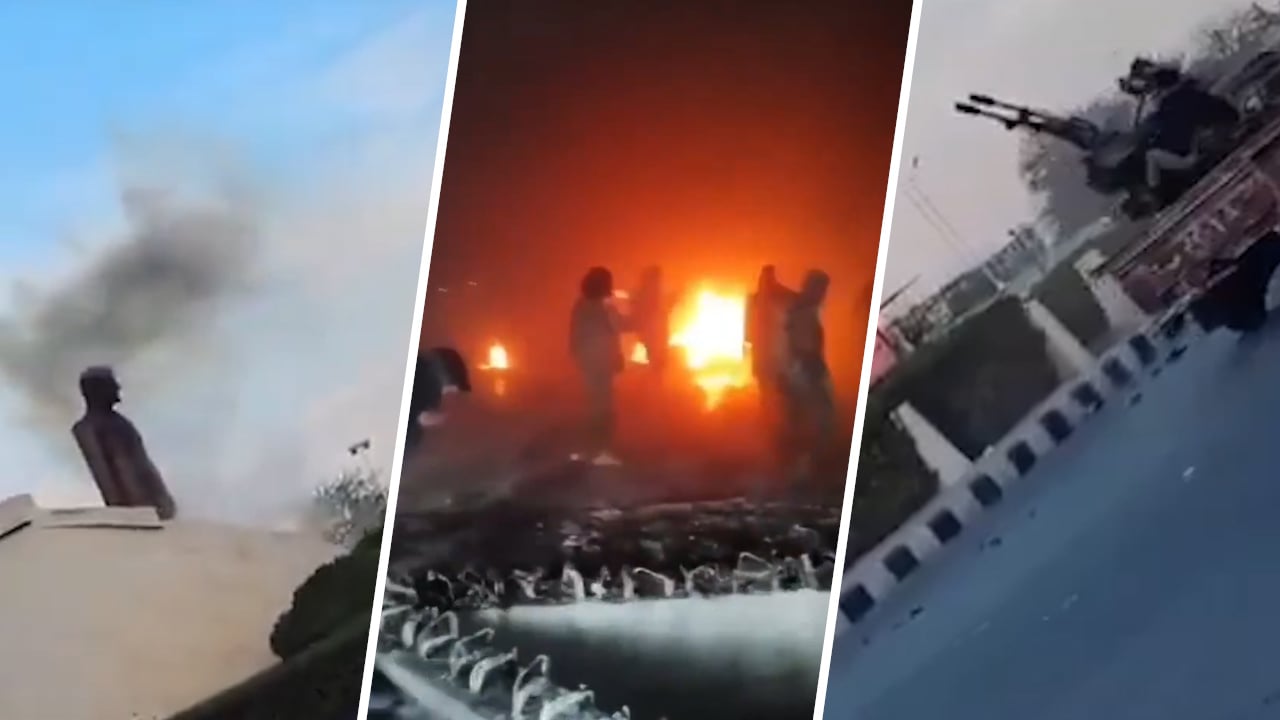 Skjuter på Assad-statyn med luftvärnspjäs