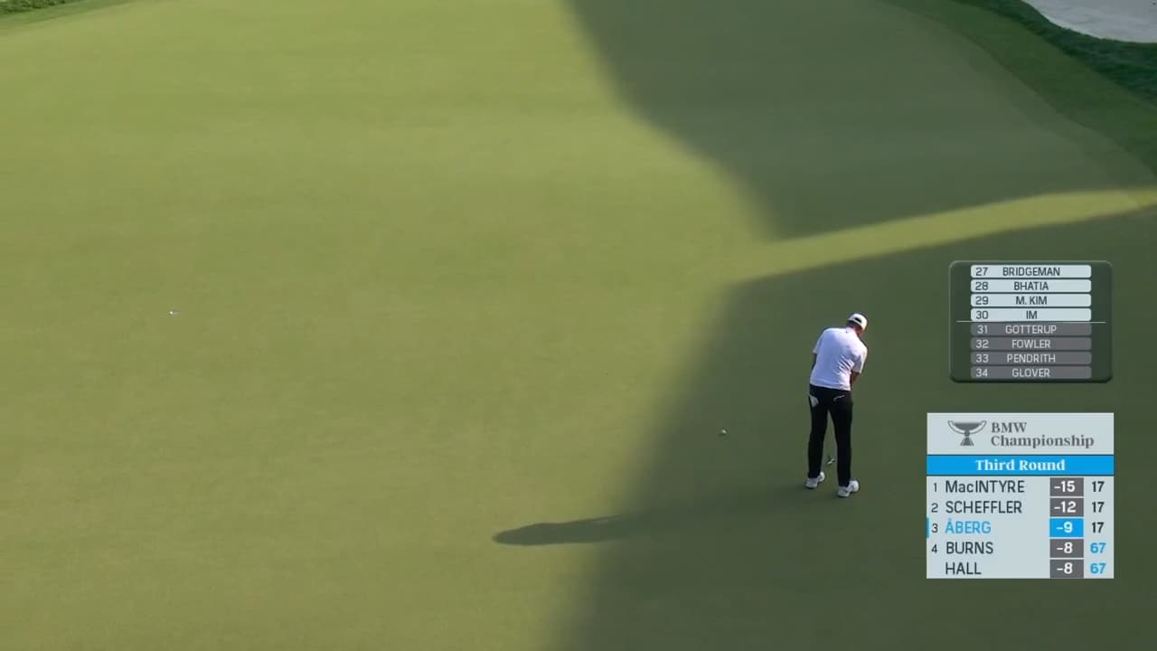 Ser 10 meter spett från tredje omgången och sänker Åbergs bästa slag