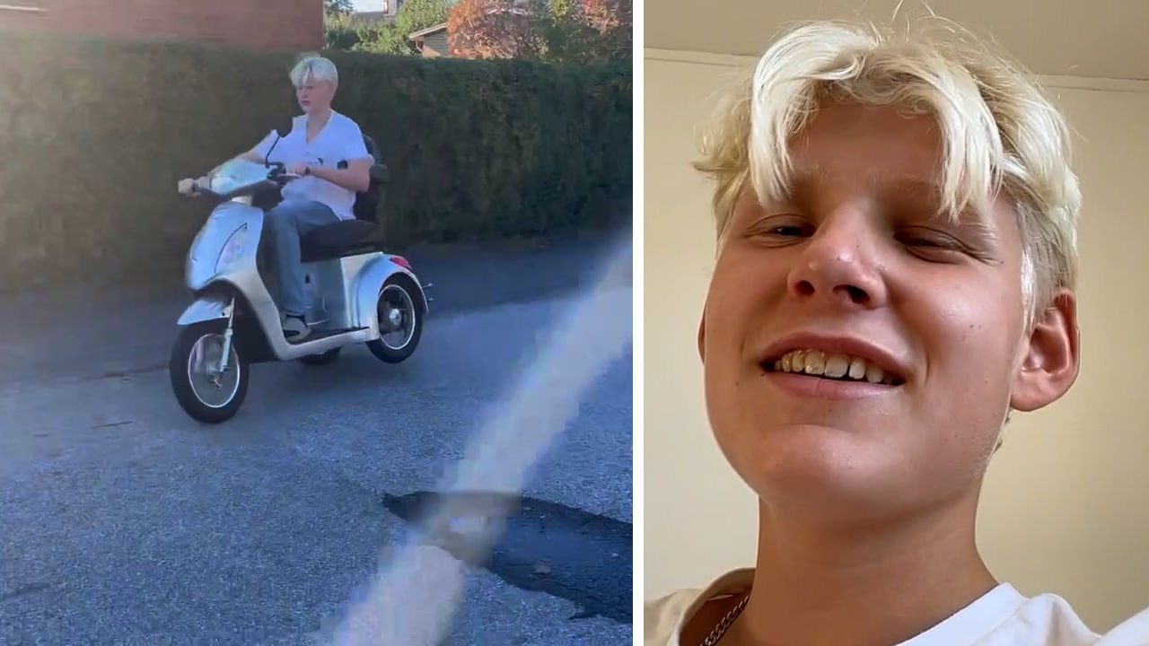 13-åriga Grizzly kör permobil: ”De kallar mig permobilmannen”