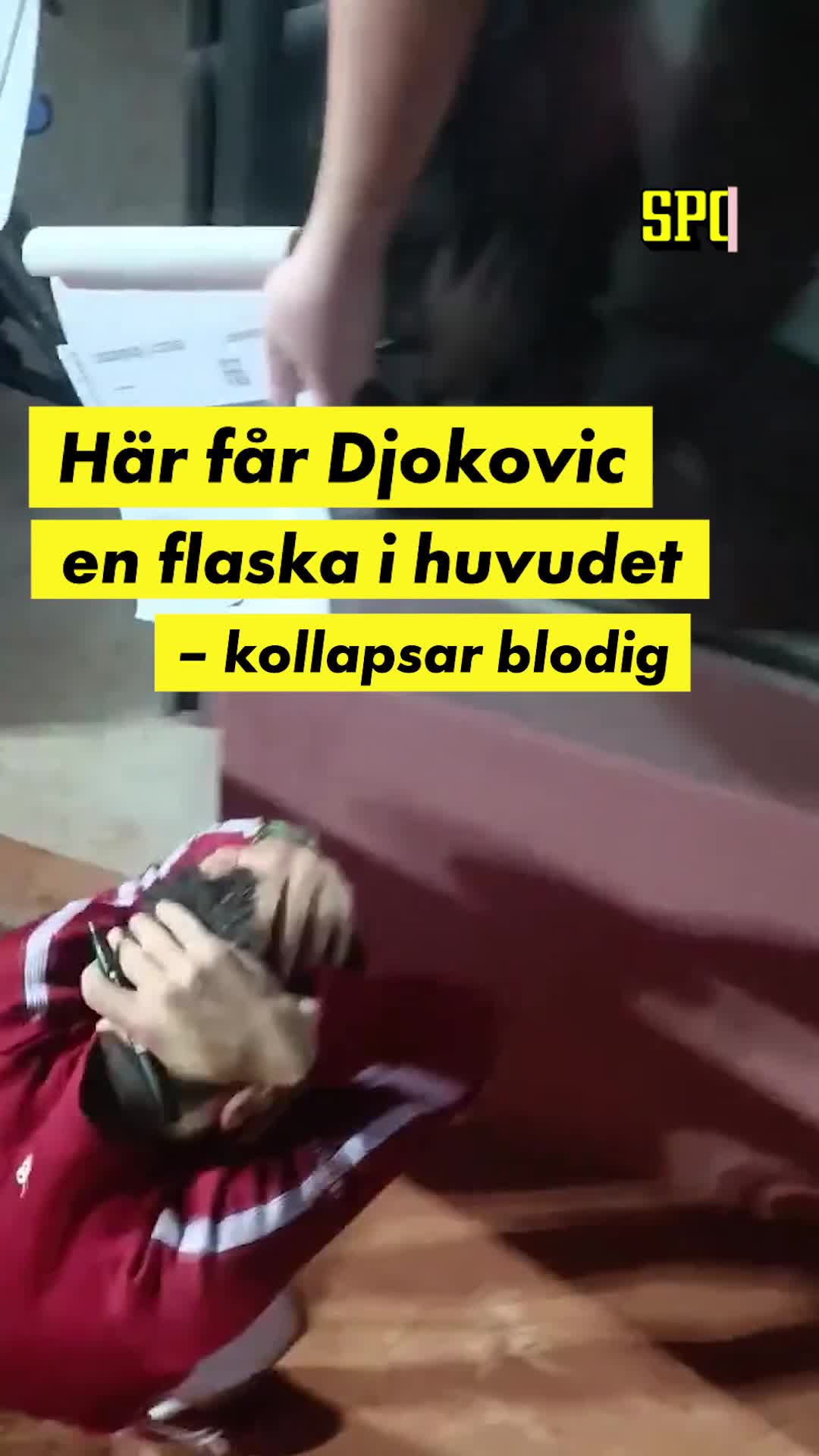 Här kollapsar Djokovic – får flaska i huvudet