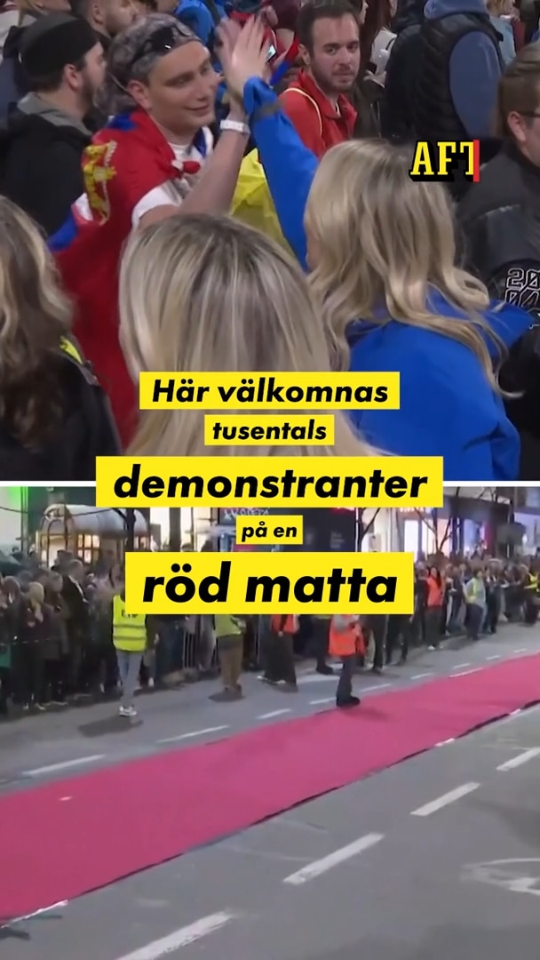 Här anländer fler demonstranter till Belgrad