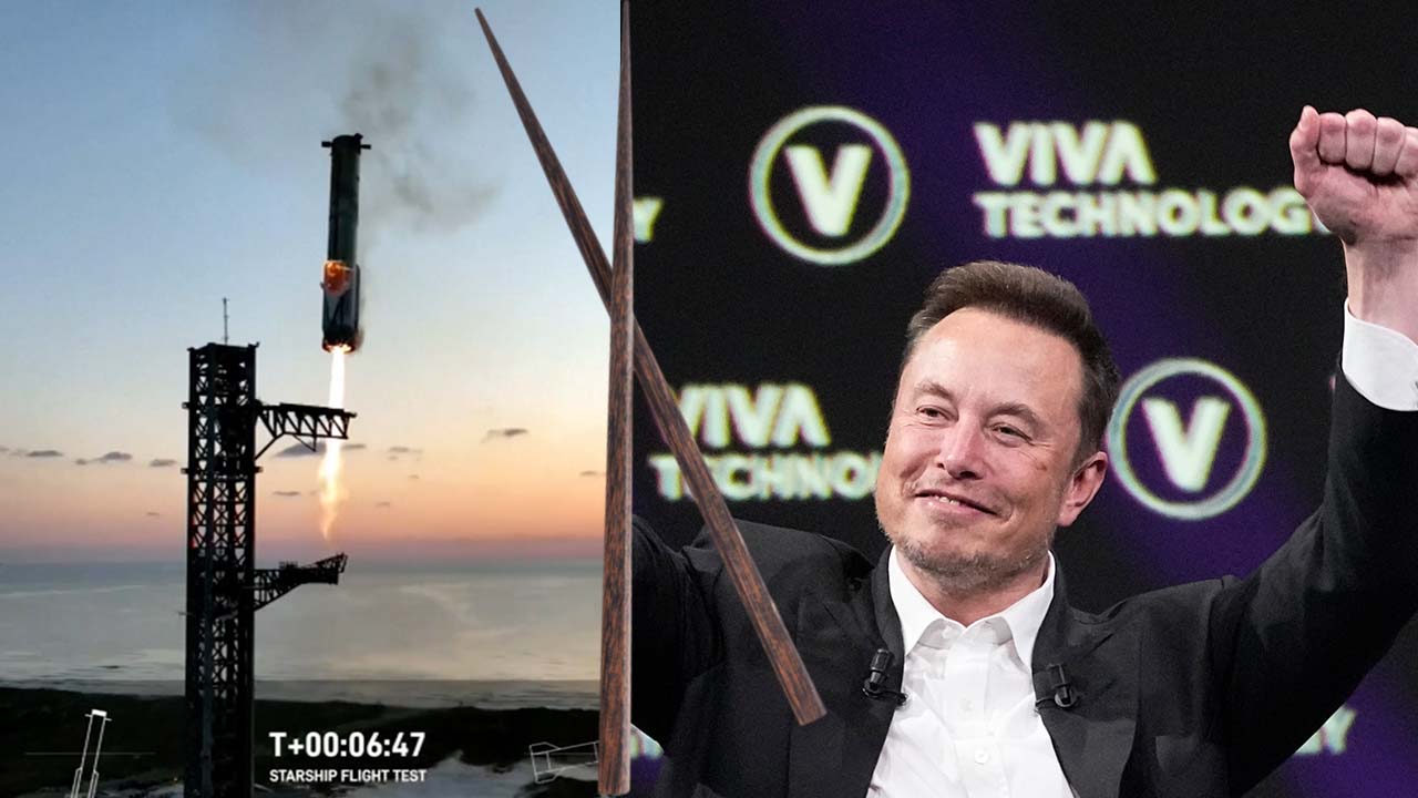 Efter återkomsten till jorden – startraketen fångas in av ”ätpinnar”