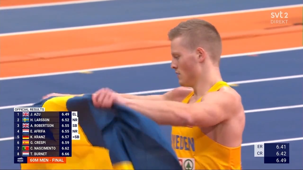 Se när Henrik Larsson tar EM-silver på 60 meter