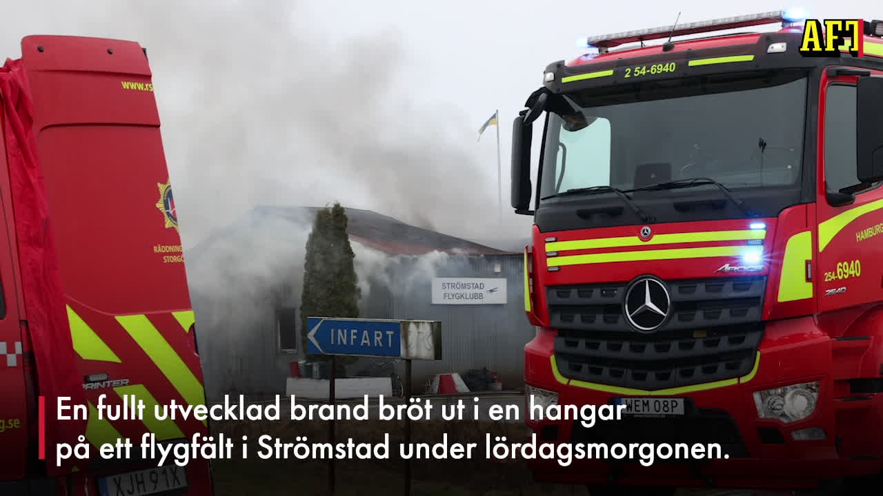Storbrand i flyghangar i Strömstad