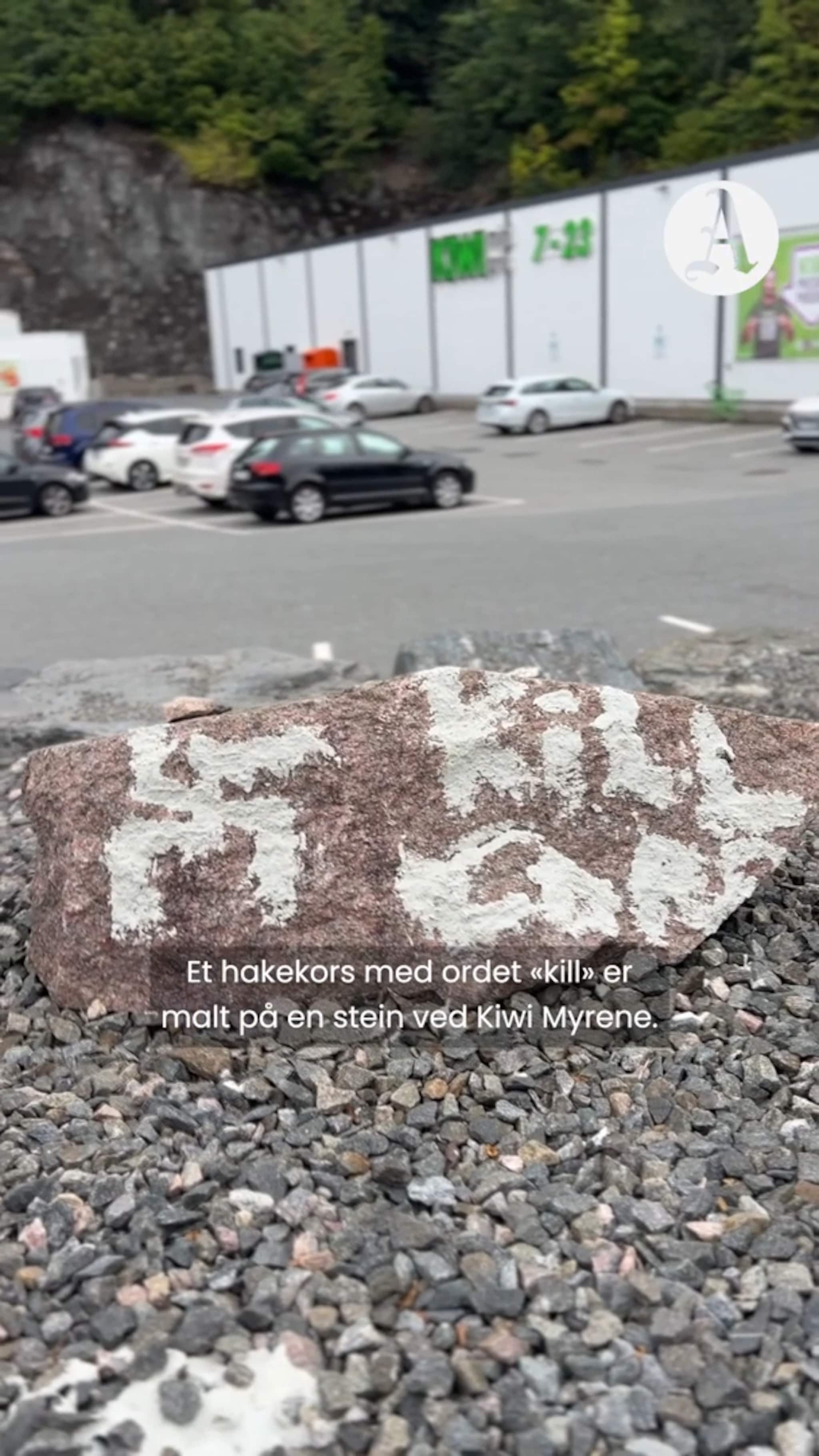 Hakekors malt på stein ved Kiwi Myrene