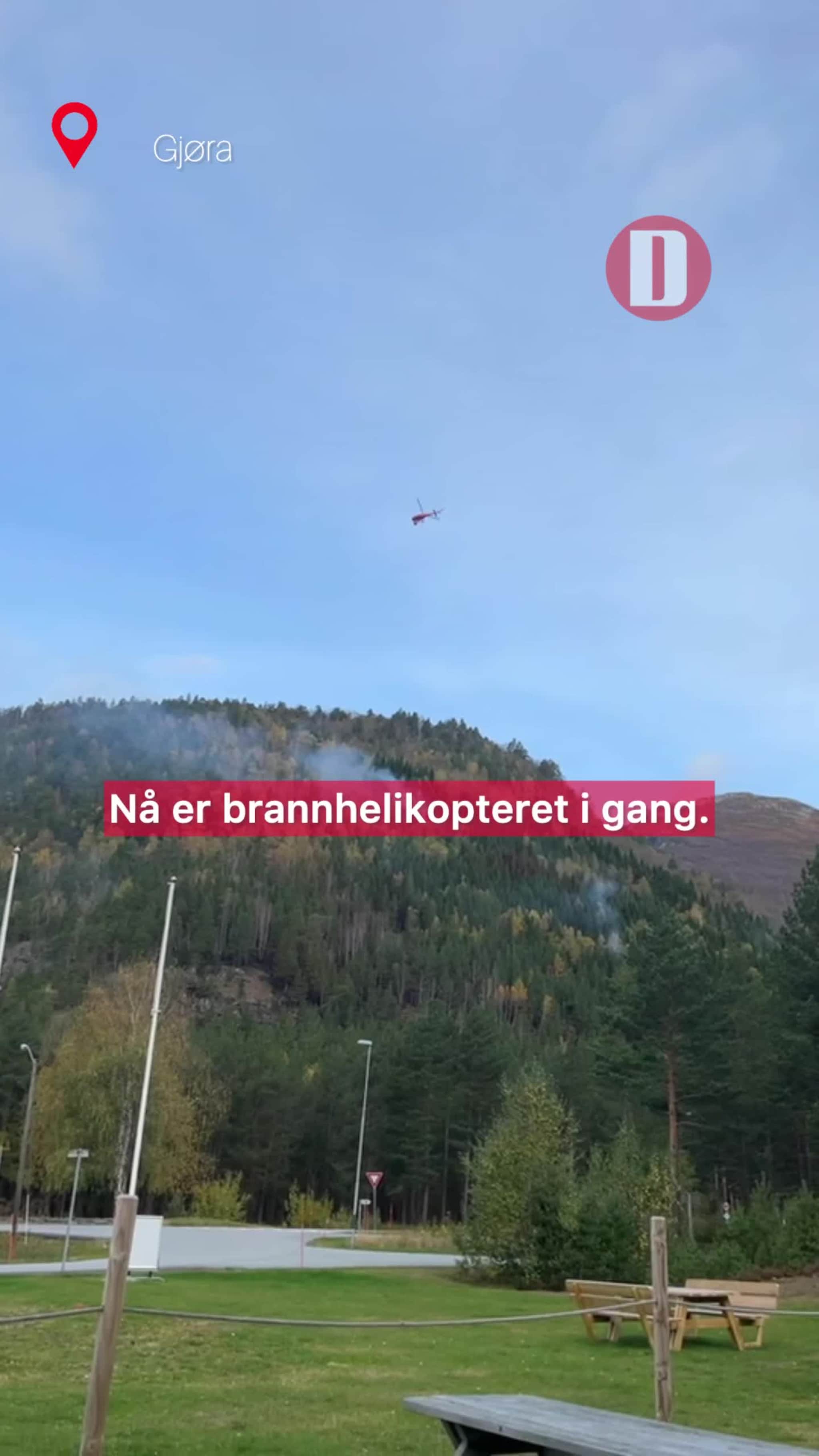 Nå er brannhelikopteret i gang.