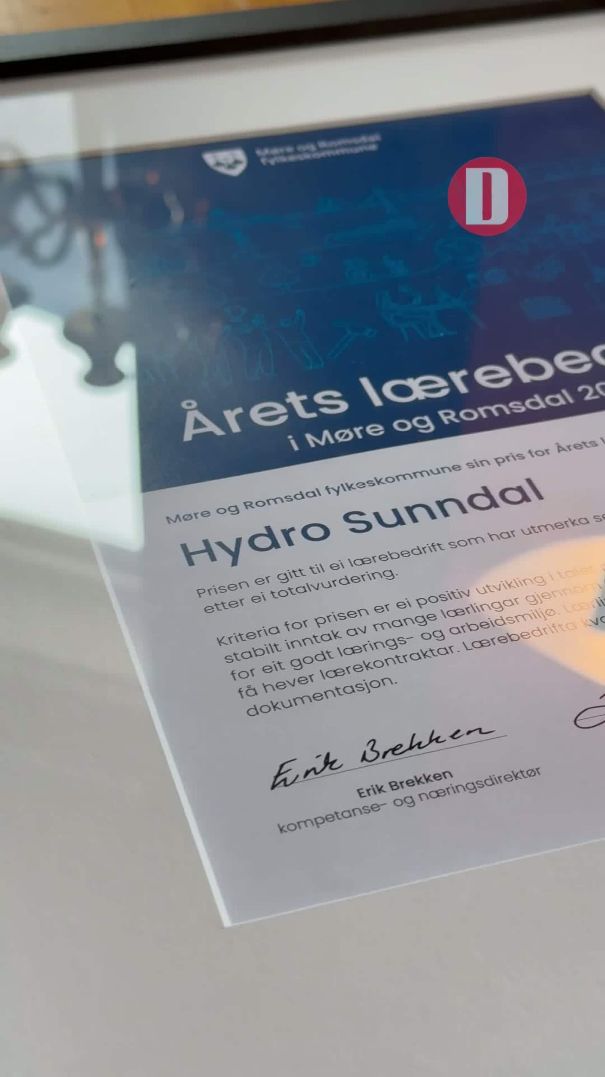 Hydro feiret prisen som Årets lærebedrift