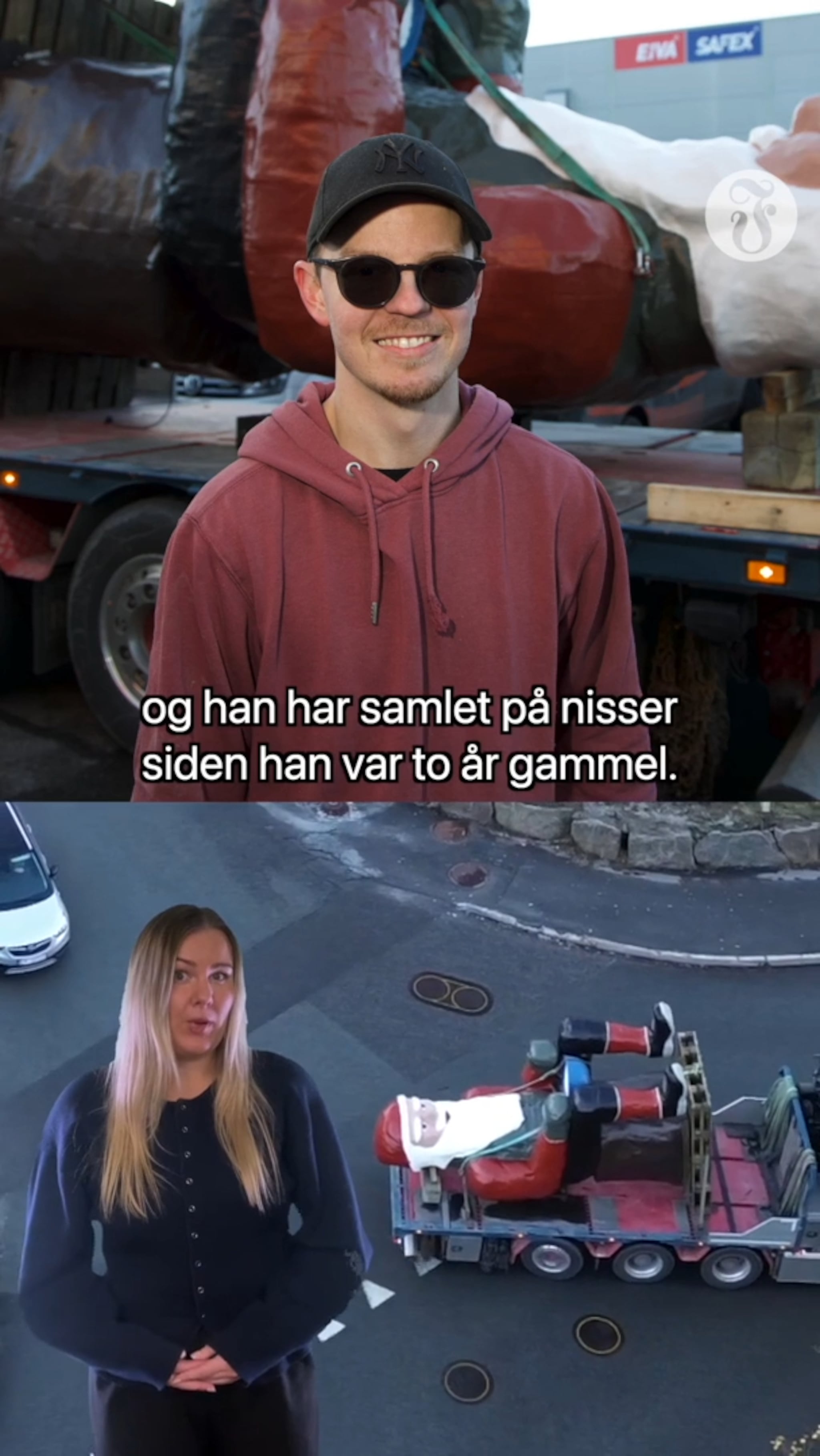 Her blir den fem meter høye nissen flyttet