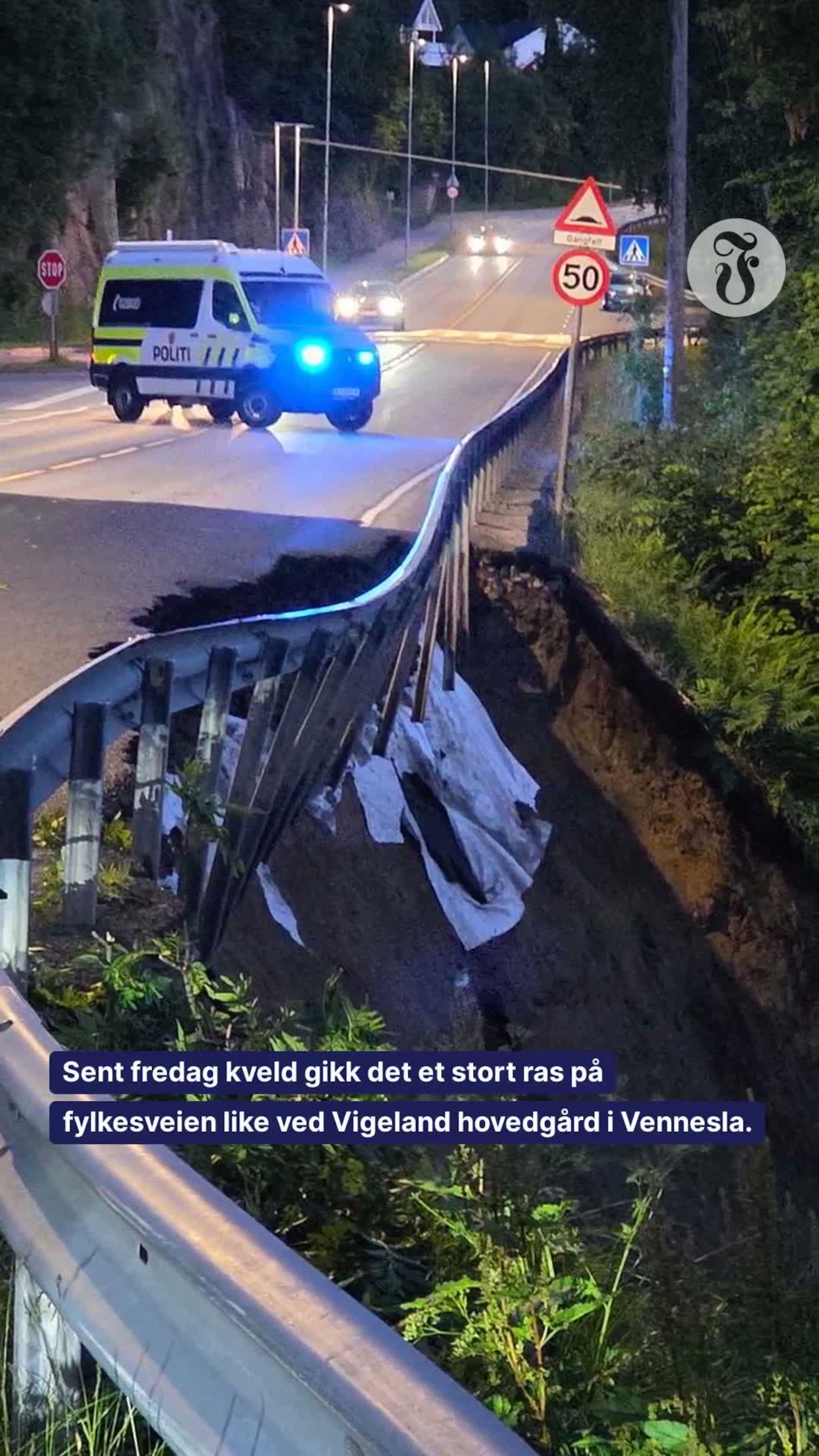 Vei stengt etter ras