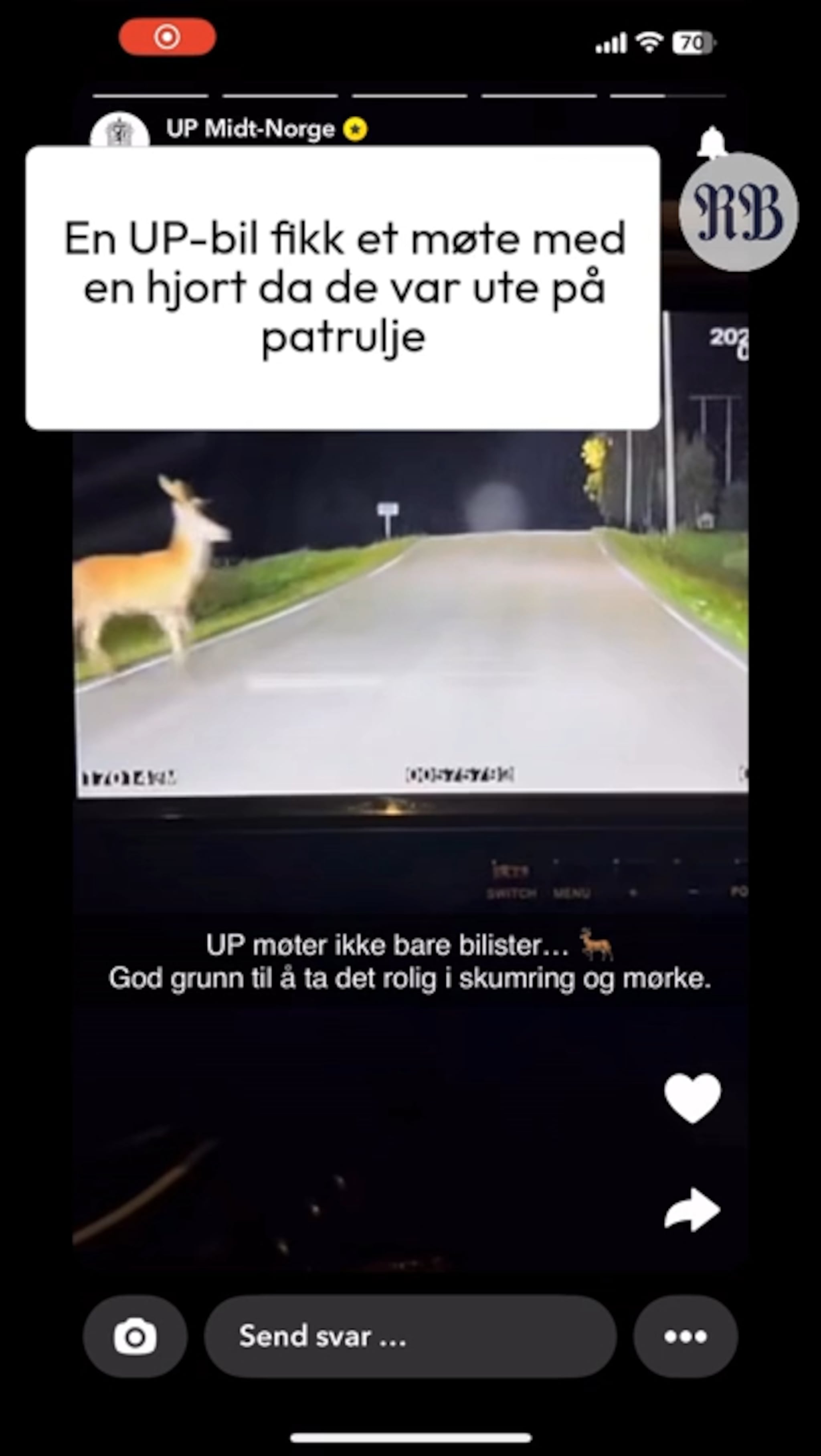 Hjorten snur i møte med UP