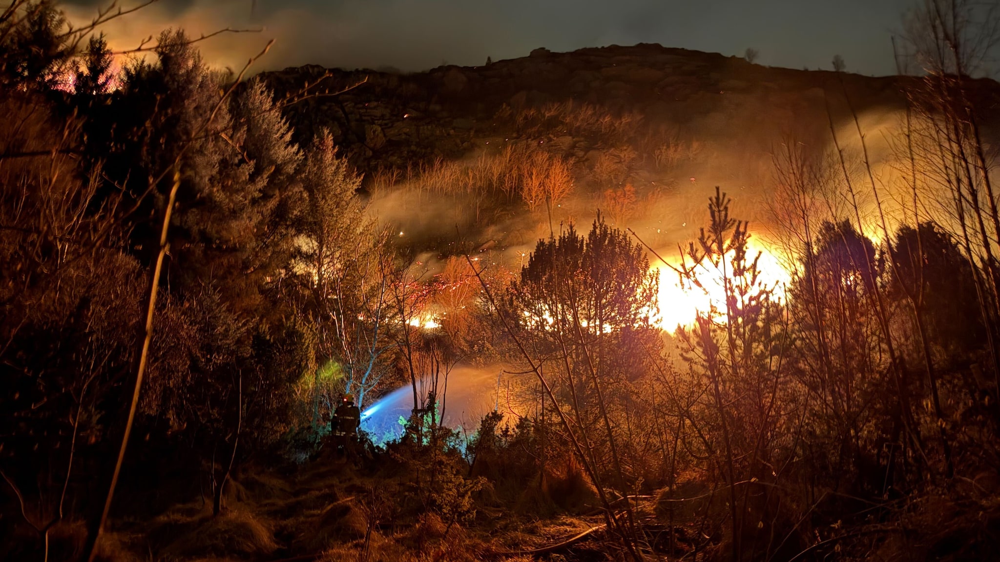 NY Klipp fra direktesending: Så nære var flammene huset på sørsida av Sukkertoppen.
