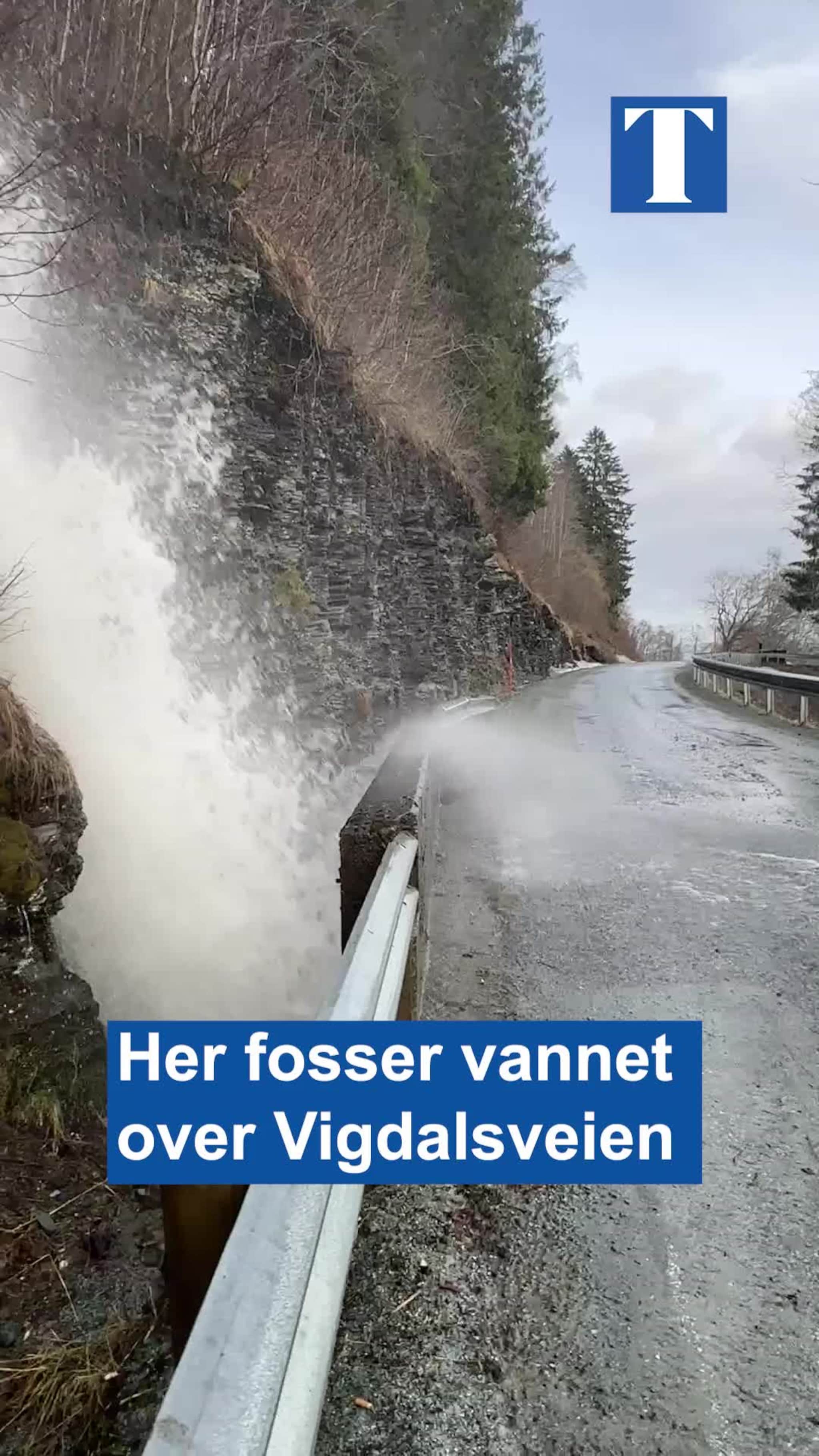Vannet fosser over Vigdalsveien